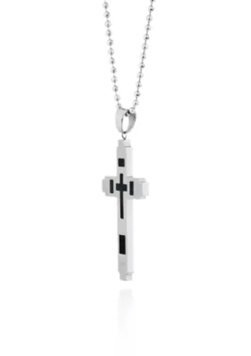 Men's Stainless Steel and Black Resin Cross Pendant