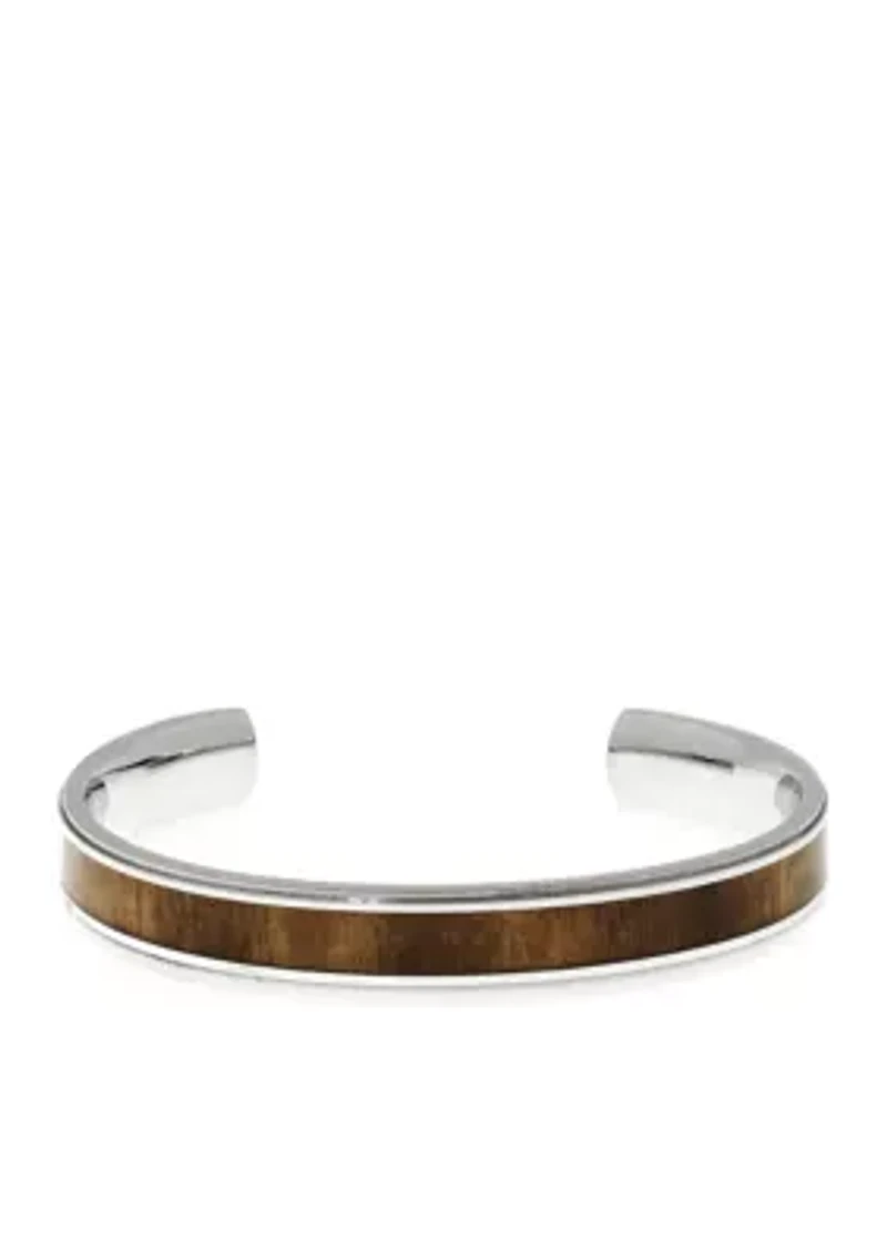 Men's Stainless Steel and Wood Cuff Bracelet