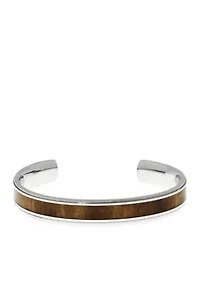 Men's Stainless Steel and Wood Cuff Bracelet