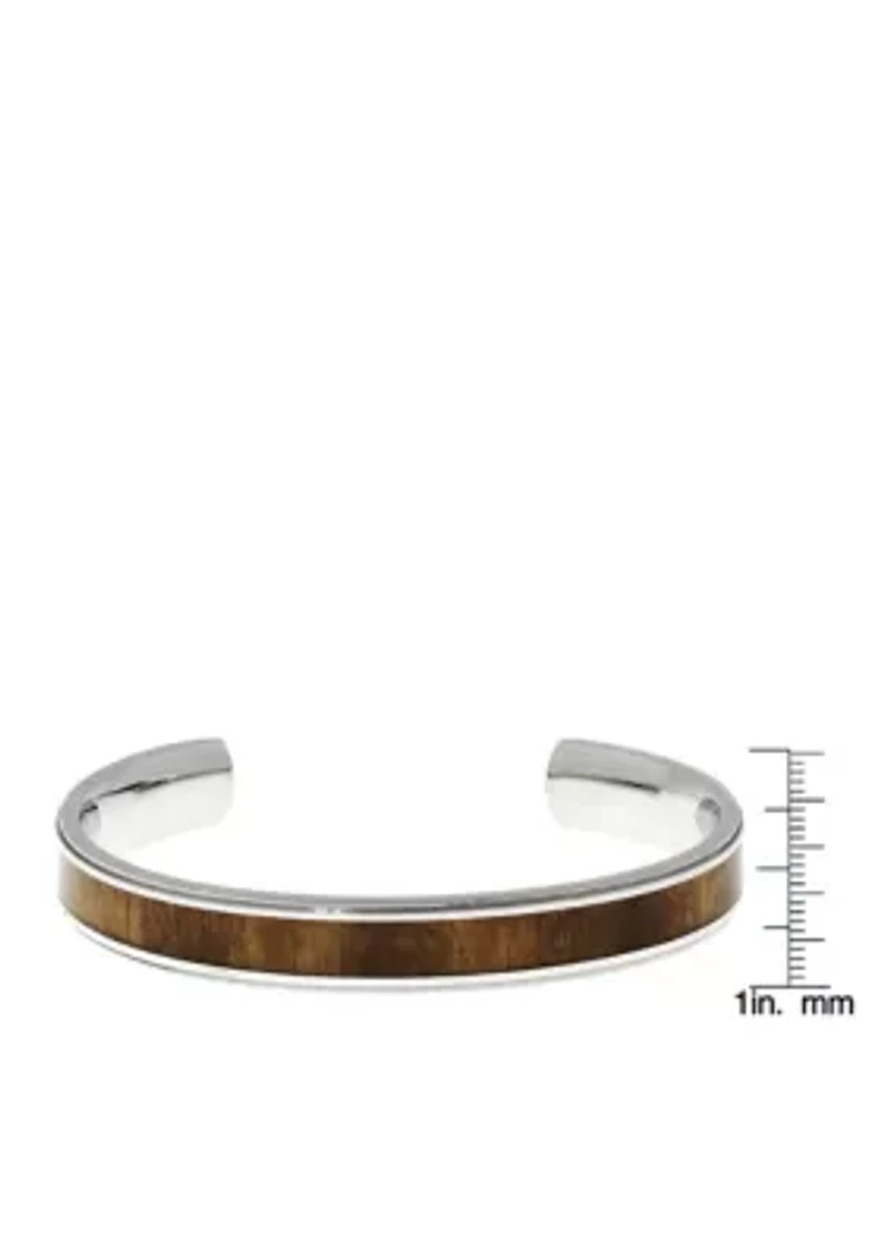 Men's Stainless Steel and Wood Cuff Bracelet