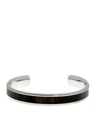 Men's Stainless Steel and Wood Cuff Bracelet