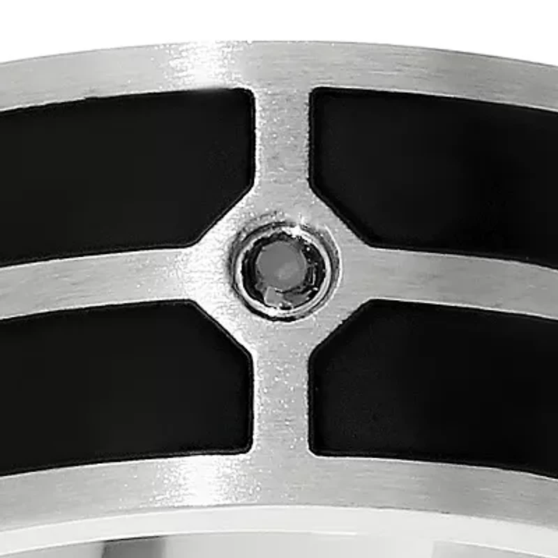 Men's Stainless Steel Black Resin and Black Cubic Zirconia Ring