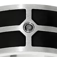 Men's Stainless Steel Black Resin and Black Cubic Zirconia Ring
