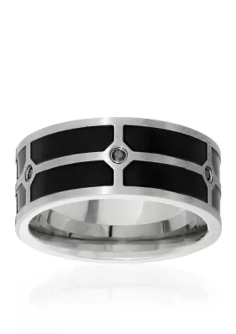 Men's Stainless Steel Black Resin and Black Cubic Zirconia Ring