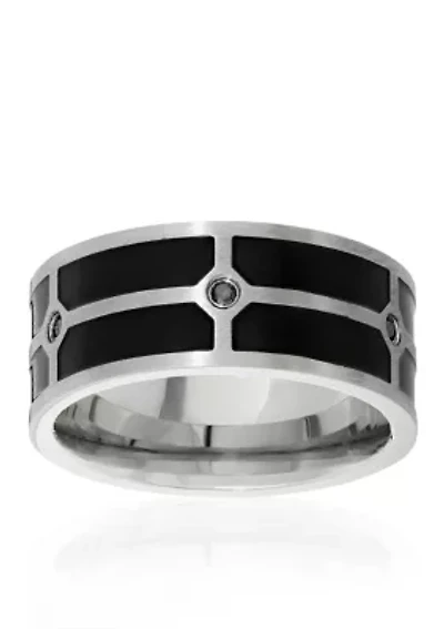 Men's Stainless Steel Black Resin and Black Cubic Zirconia Ring