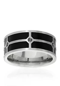 Men's Stainless Steel Black Resin and Black Cubic Zirconia Ring