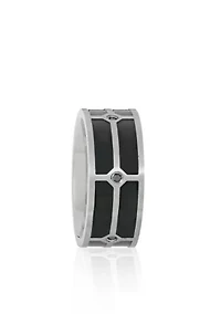 Men's Stainless Steel Black Resin and Black Cubic Zirconia Ring
