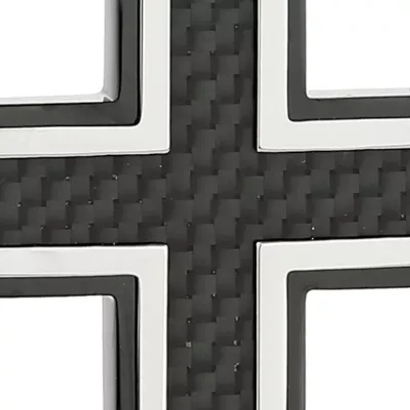 Men's Stainless Steel Black Carbon Fiber Cross Pendant