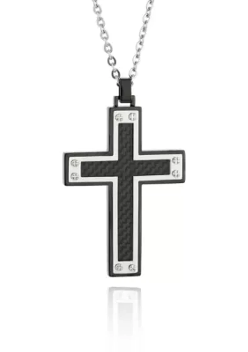Men's Stainless Steel Black Carbon Fiber Cross Pendant