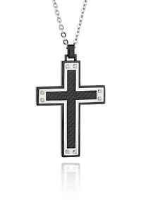 Men's Stainless Steel Black Carbon Fiber Cross Pendant