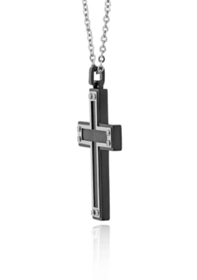 Men's Stainless Steel Black Carbon Fiber Cross Pendant
