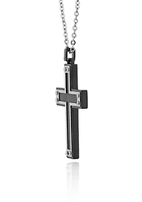 Men's Stainless Steel Black Carbon Fiber Cross Pendant