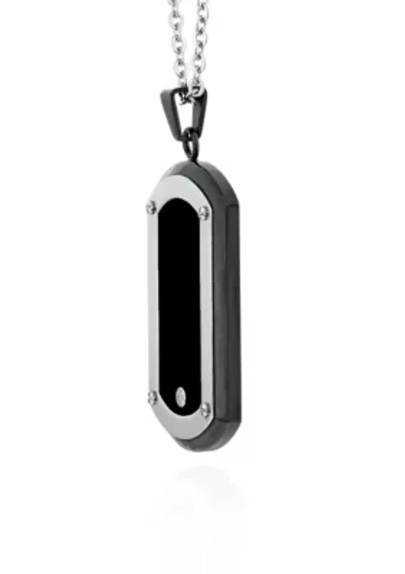 Men's Stainless Steel Black Resin and Cubic Zirconia Dog Tag Pendant