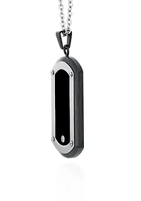 Men's Stainless Steel Black Resin and Cubic Zirconia Dog Tag Pendant