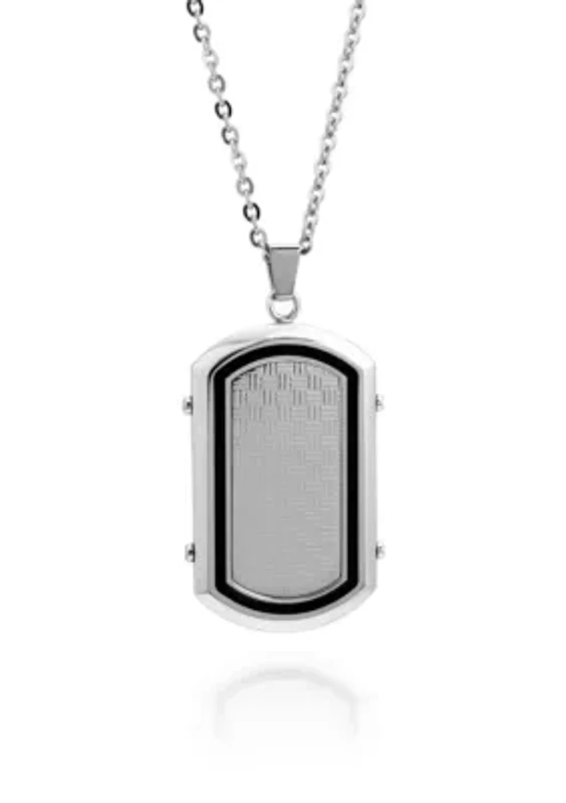 Men's Stainless Steel and Black Resin Dog Tag Pendant
