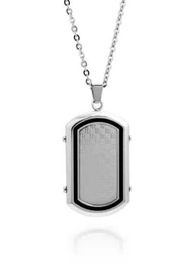 Men's Stainless Steel and Black Resin Dog Tag Pendant