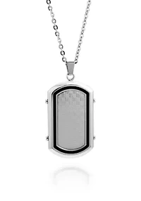 Men's Stainless Steel and Black Resin Dog Tag Pendant
