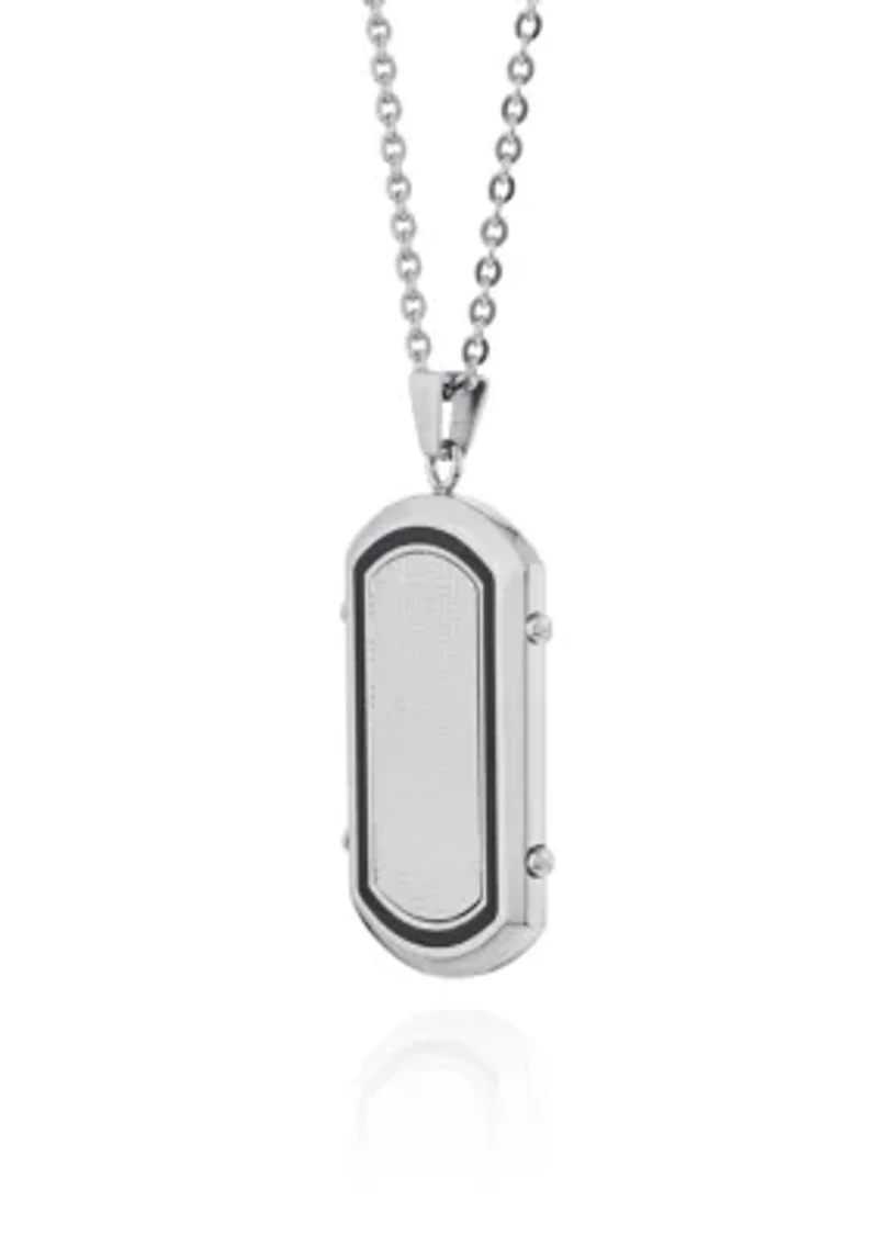 Men's Stainless Steel and Black Resin Dog Tag Pendant