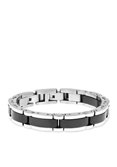 Men's Stainless Steel Bracelet with Ceramic and Lock Extender