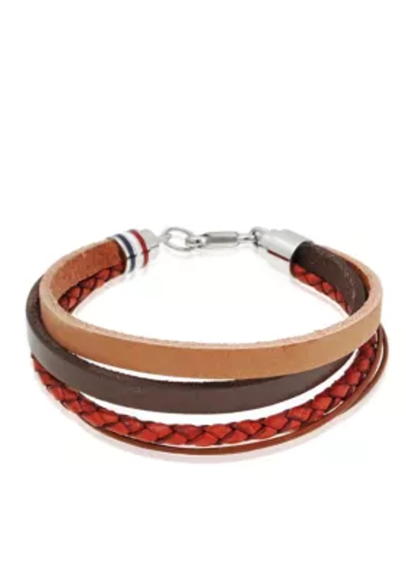 Men's Stainless Steel and Leather Bracelet
