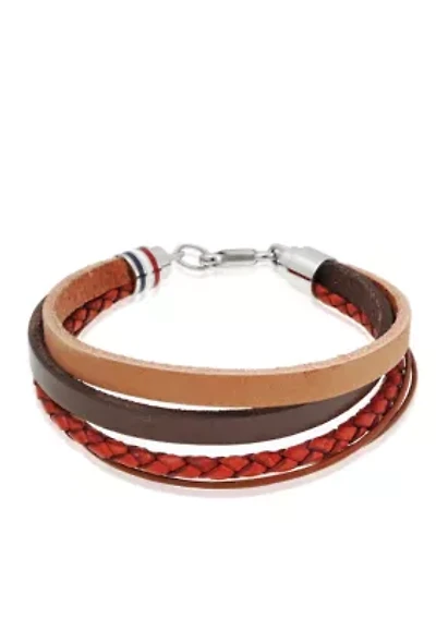 Men's Stainless Steel and Leather Bracelet