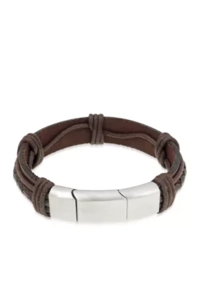 Men's Stainless Steel And Brown Leather Bracelet