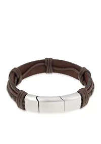 Men's Stainless Steel And Brown Leather Bracelet