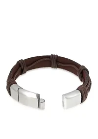 Men's Stainless Steel And Brown Leather Bracelet