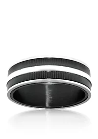 Men's Stainless Steel Ring with Black Ion Plating and Ribbed Texture