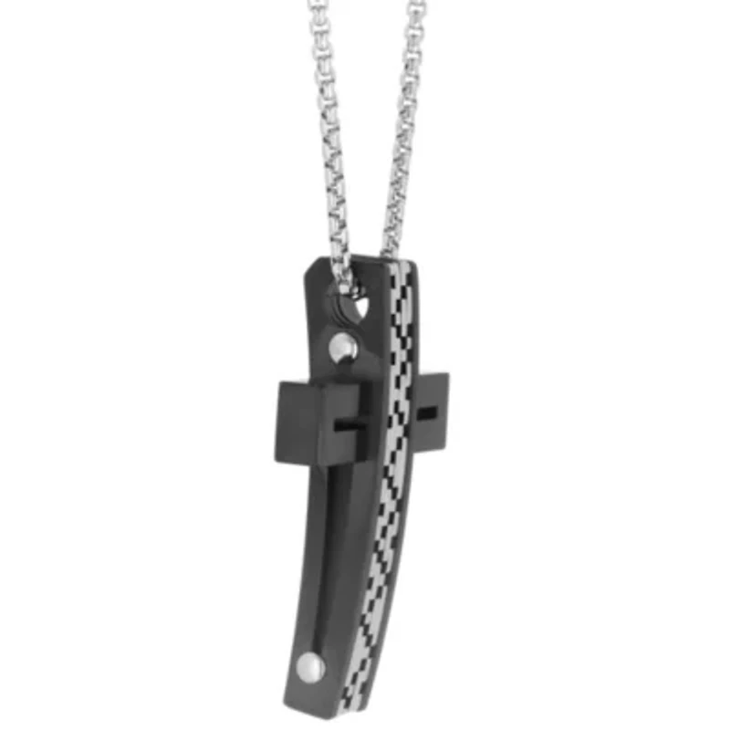Stainless Steel Two Tone Cross Pendant Necklace