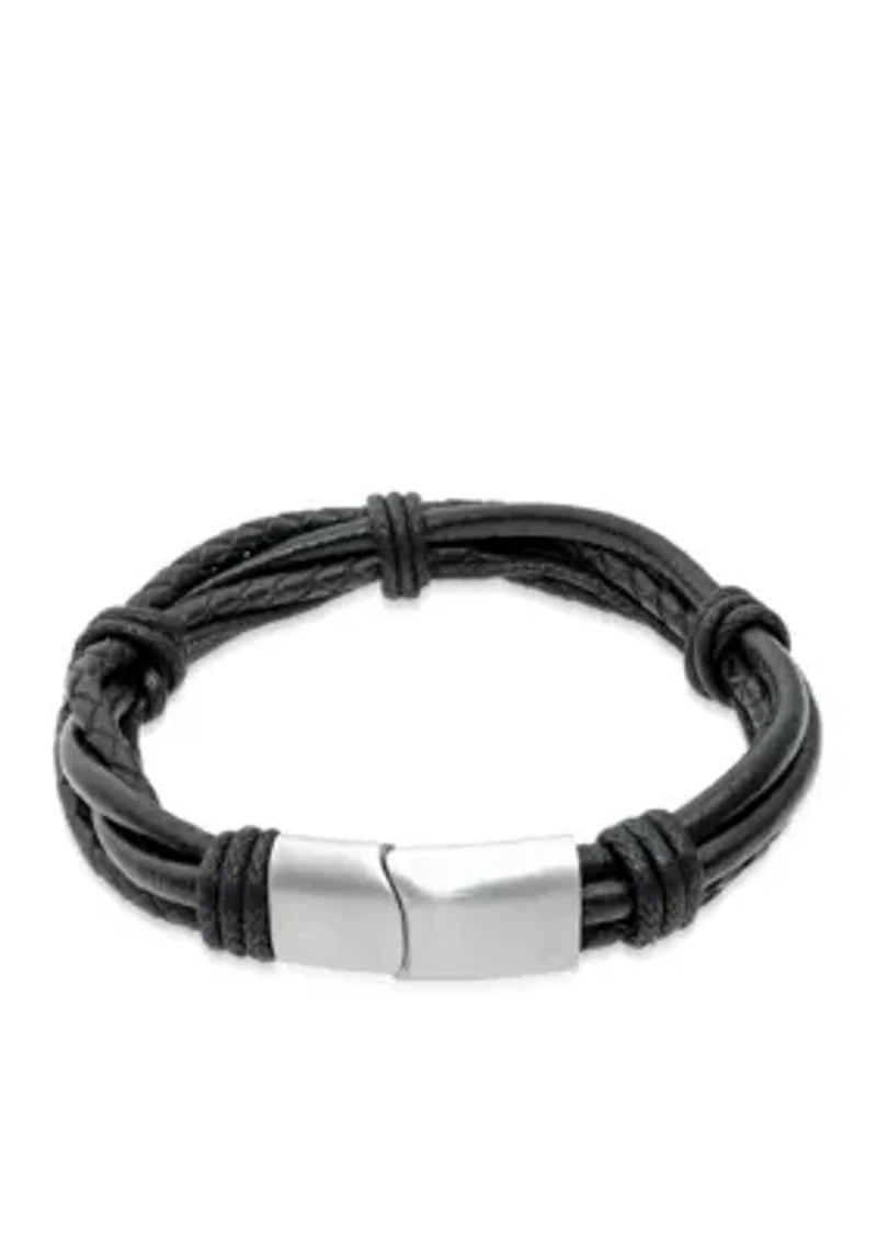 Men's Stainless Steel and Leather Bracelet