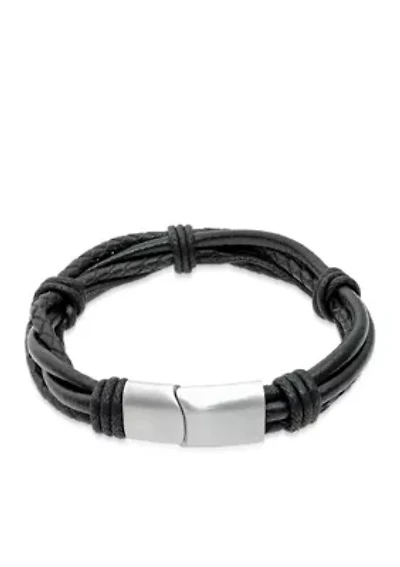 Men's Stainless Steel and Leather Bracelet