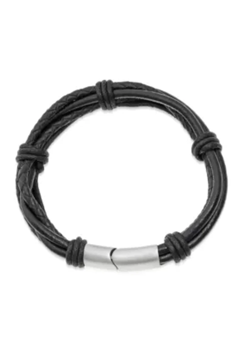 Men's Stainless Steel and Leather Bracelet