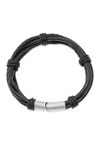 Men's Stainless Steel and Leather Bracelet