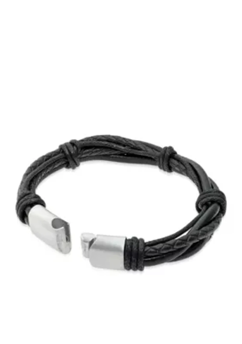 Men's Stainless Steel and Leather Bracelet