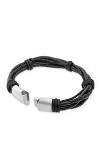 Men's Stainless Steel and Leather Bracelet