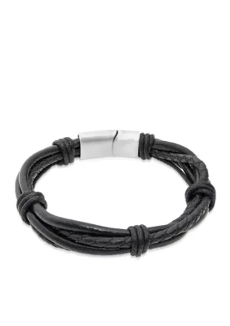 Men's Stainless Steel and Leather Bracelet