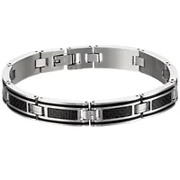 Stainless Steel Link Bracelet with Carbon Fiber and Black Resin