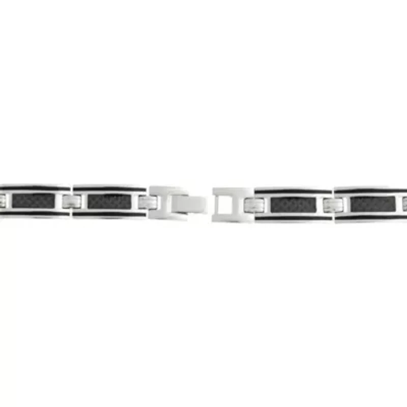 Stainless Steel Link Bracelet with Carbon Fiber and Black Resin