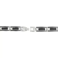 Stainless Steel Link Bracelet with Carbon Fiber and Black Resin