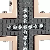 Men's Stainless Steel Textured Cross Pendant with Cubic Zirconia Center