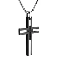Stainless Steel 1/6 ct. TDW Black Diamond Cross Pendant Necklace