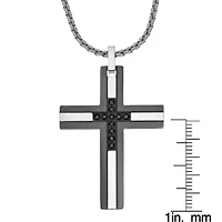 Stainless Steel 1/6 ct. TDW Black Diamond Cross Pendant Necklace