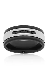 Men's Stainless Steel and Black Cubic Zirconia Ring