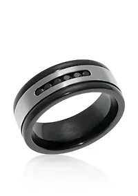 Men's Stainless Steel and Black Cubic Zirconia Ring