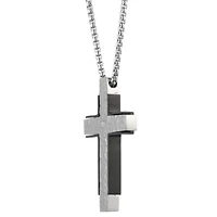 Stainless Steel Diamond Accent Cross Pendant Necklace