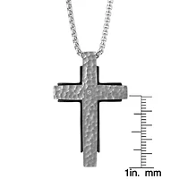 Stainless Steel Diamond Accent Cross Pendant Necklace