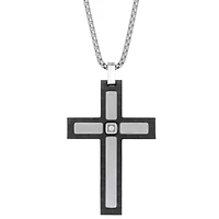 Stainless Steel Cubic Zirconia Two Tone Cross Pendant Necklace