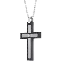 Stainless Steel Cubic Zirconia Two Tone Cross Pendant Necklace
