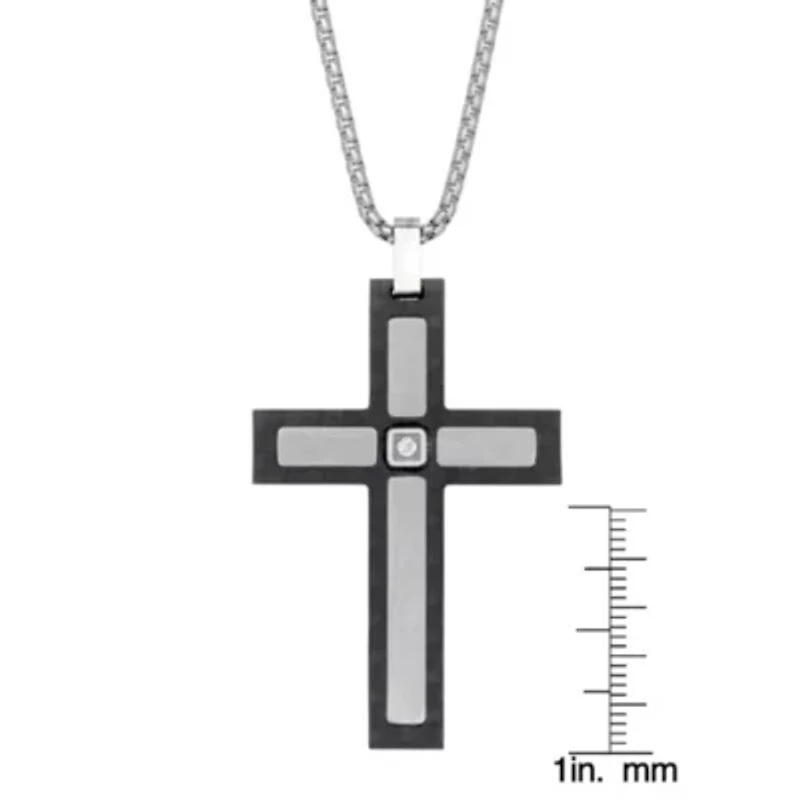 Stainless Steel Cubic Zirconia Two Tone Cross Pendant Necklace